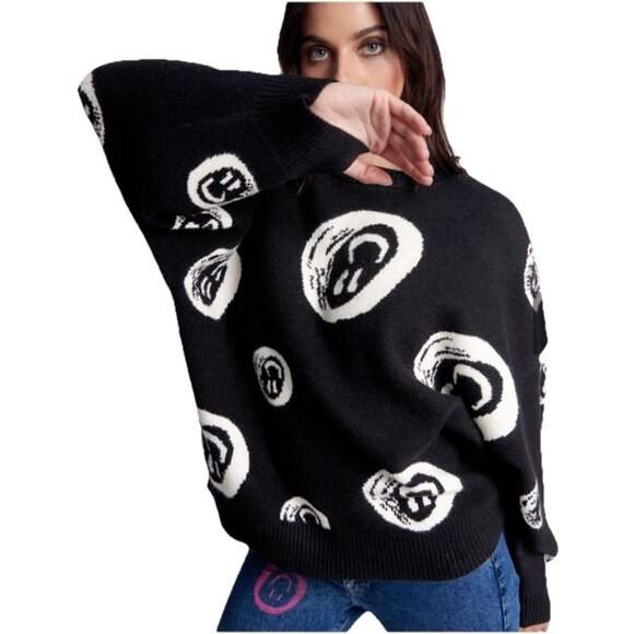 One Teaspoon Sweaters - One Teaspoon Black and White "All Smiles" Oversized Knit Sweater Sz XXS
